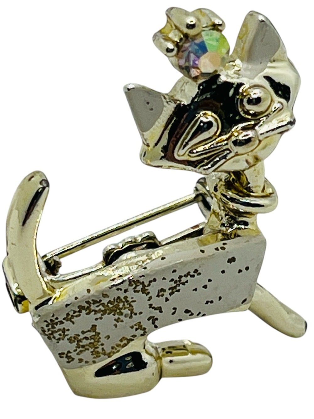 Homeless Halloween Cat Brooch Pin Goldtone Enamel Rhinestone